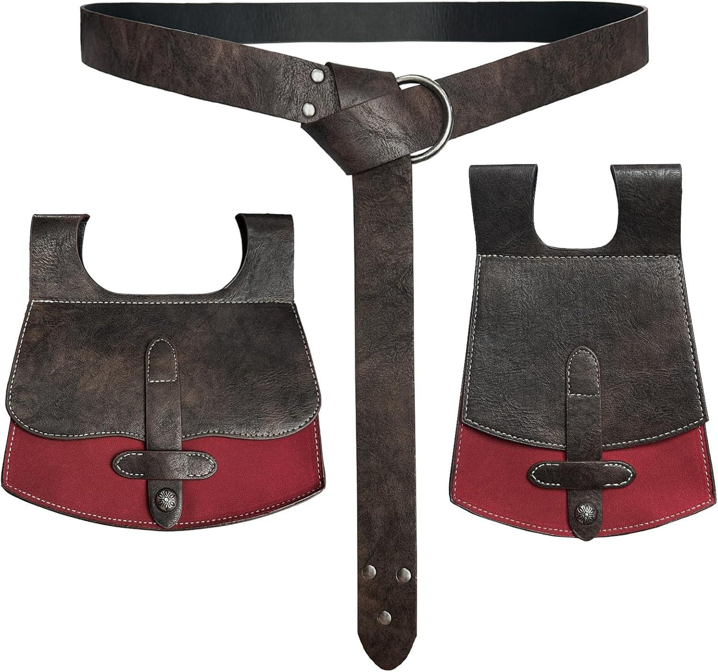 HiiFeuer 3PCs Medieval Faux Leather Belt with Vintage Handmade Belt Bag and Retro Knight Waist Bag, Renaissance Belt Pouch Set - HiiFeuer Store