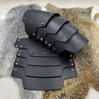 HiiFeuer Medieval Faux Leather 4 Layers Bracers Arm Armor, Middle Ages Mercenary Gauntlets, Costume Knight Archer Arm Guards - HiiFeuer Store