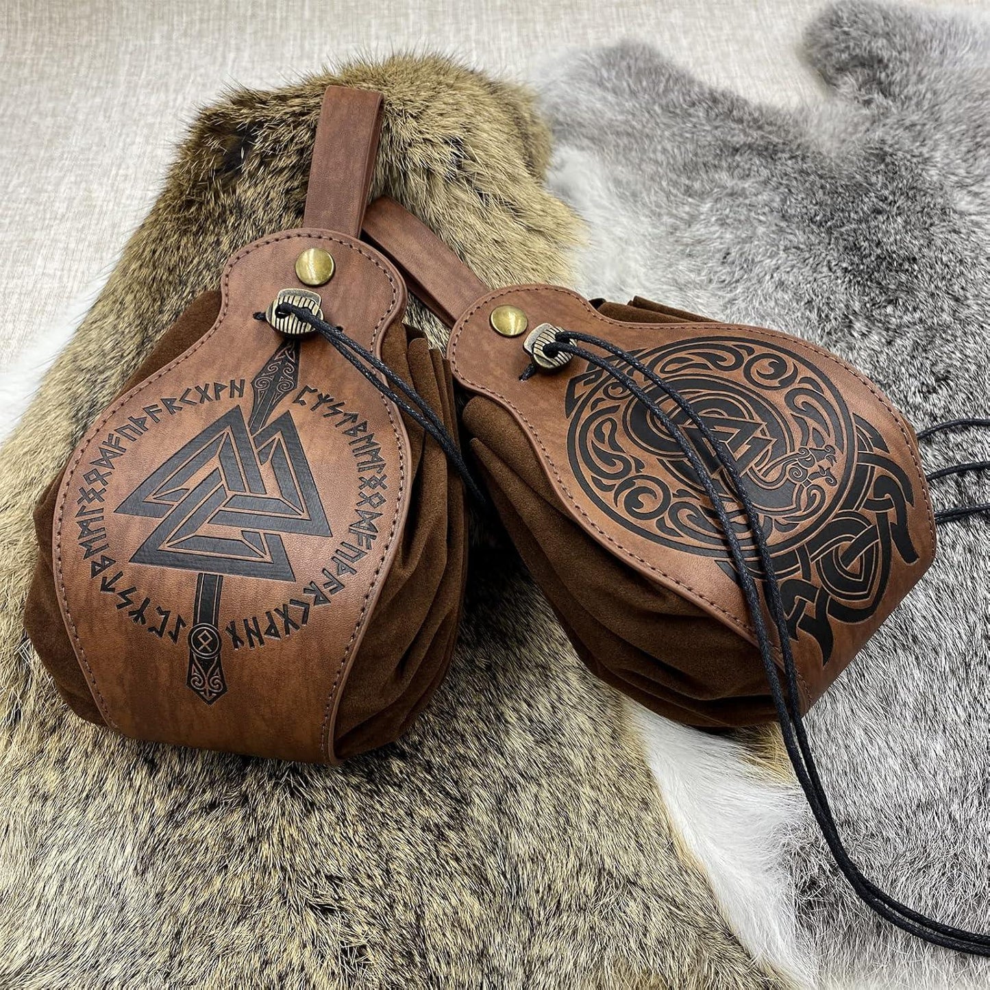 HiiFeuer Medieval Faux Leather Pouch, Portable Drawstring Purse, Vintage Belt Pouch Dice Bag For LARP Ren Faire - HiiFeuer Store