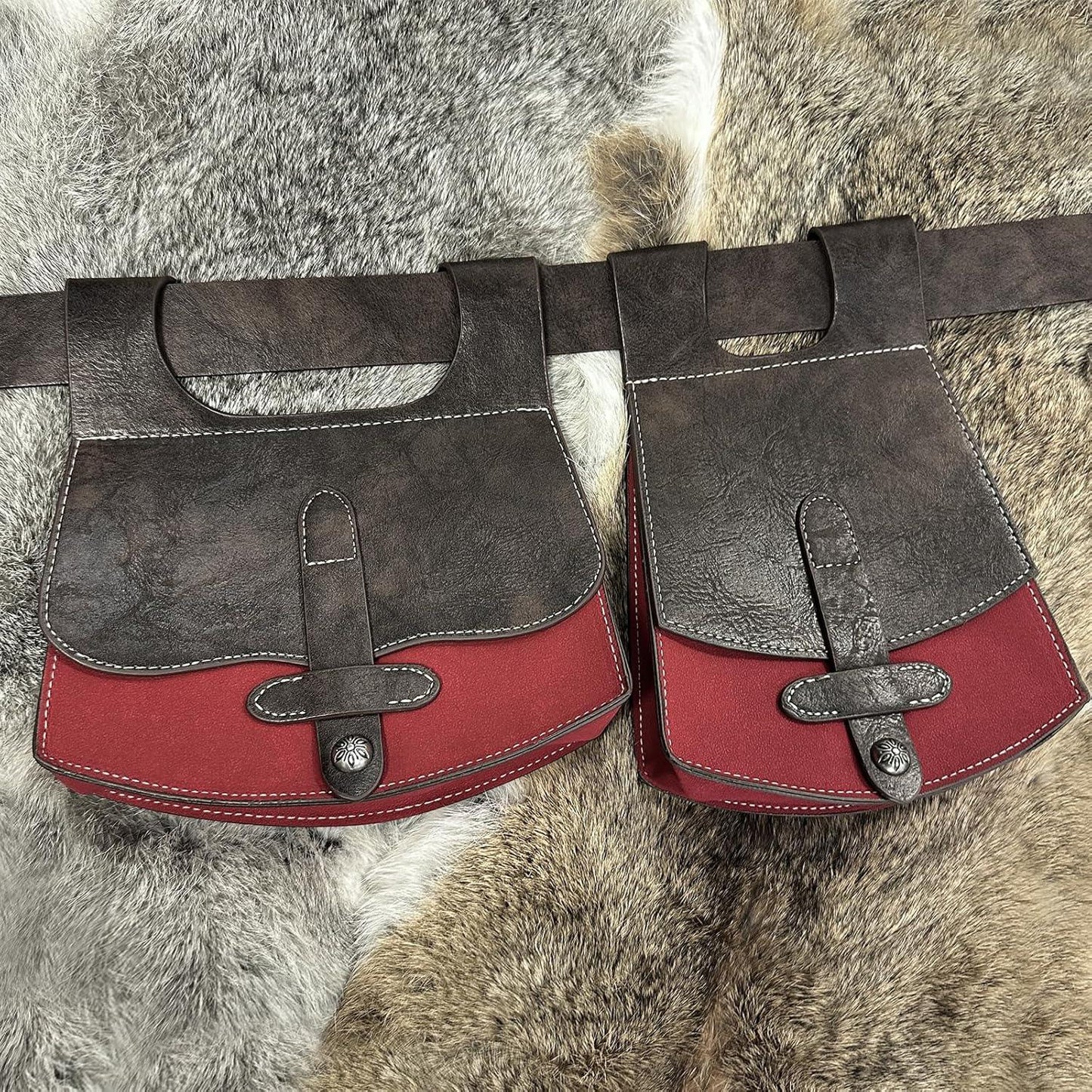 HiiFeuer 3PCs Medieval Faux Leather Belt with Vintage Handmade Belt Bag and Retro Knight Waist Bag, Renaissance Belt Pouch Set - HiiFeuer Store