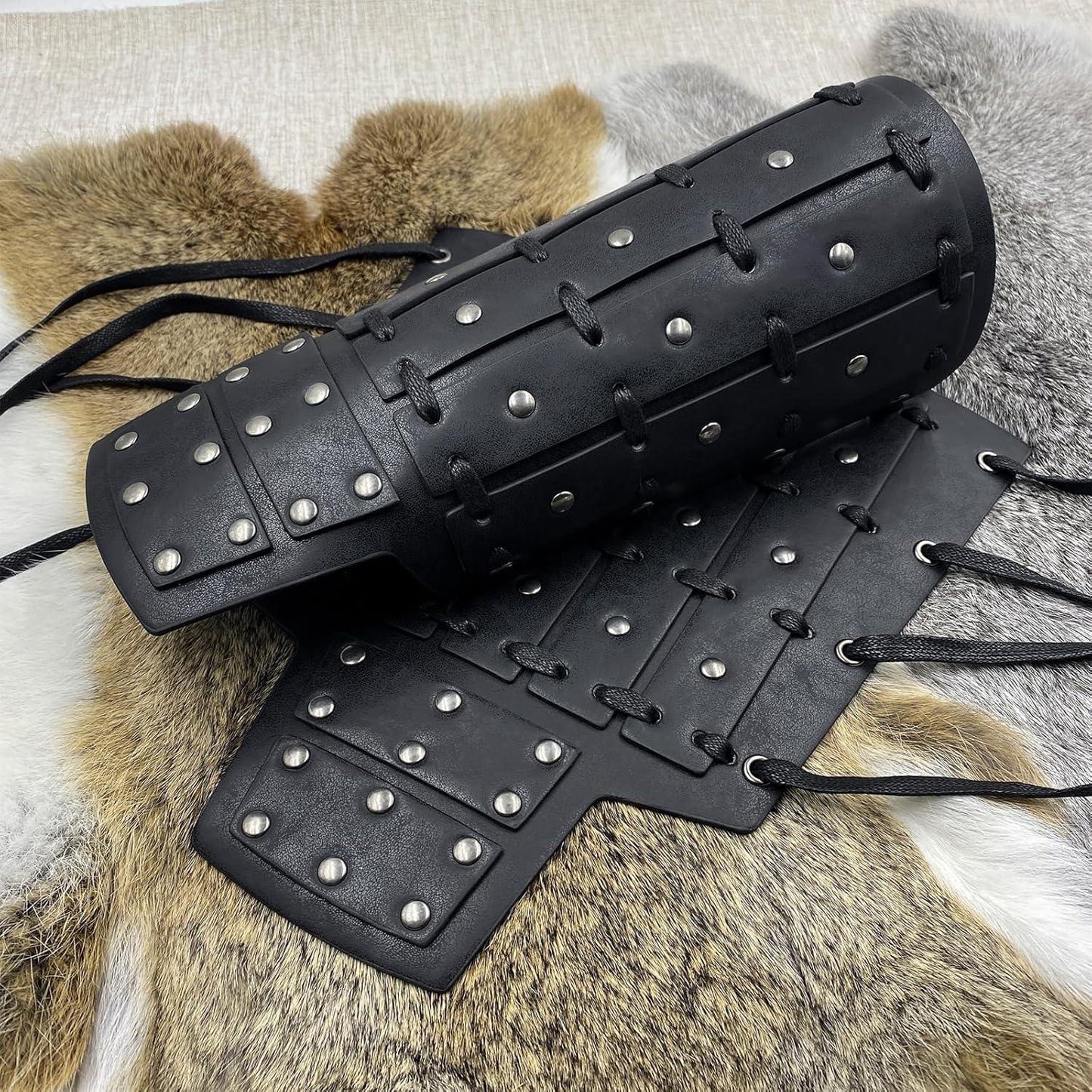 HiiFeuer Medieval Studded Faux Leather Bracers, Vintage Mercenary Arm Guards, Knight Archer Gauntlets for Ren Faire - HiiFeuer Store