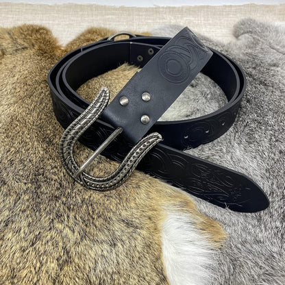 HiiFeuer Nordic Embossed Buckle Belt, Retro Medieval Faux Leather Knight Belt, LARP Cosplay - HiiFeuer Store