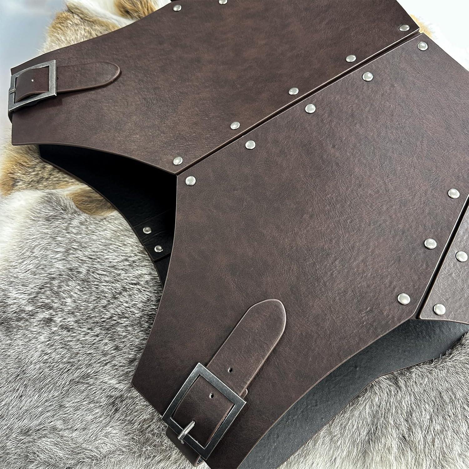 HiiFeuer Medieval Faux Leather Chest Armor, Retro Mercenary Knight Archer Body Armor, Adjustable Vest Armour for Ren Faire - HiiFeuer Store