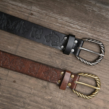 HiiFeuer Viking Fenrir Embossed Faux Leather Buckle Belt, Medieval Knight Belt - HiiFeuer Store