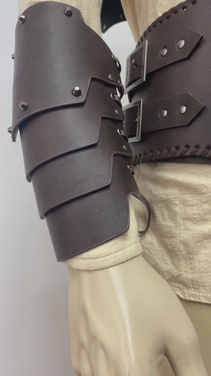 HiiFeuer Medieval Faux Leather 4 Layers Bracers Arm Armor, Middle Ages Mercenary Gauntlets, Costume Knight Archer Arm Guards