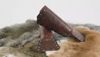 HiiFeuer Viking Fenrir Gauntlet, Medieval Faux Leather Arm Armor Knight Bracer, LARP Halloween Costume